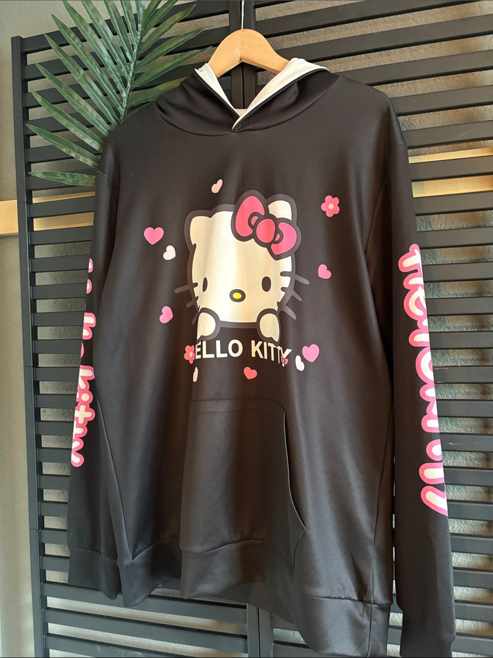 Hello Kitty Black Pullover Hoodie with Pink Accents-ADULT medium